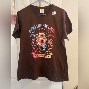 Gildan Brown Short Sleeve Tee with Multicolor Awareness Graphic